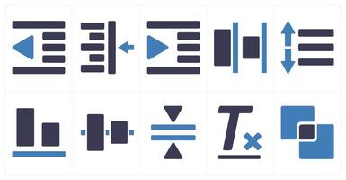 A set of 10 editing tools icons as left indent, left align, right indent vector