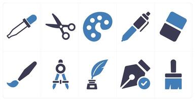 A set of 10 editing tools icons as color picker, scissors, theme vector