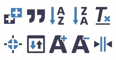 A set of 10 editing tools icons as add new, quotes, ascending sorting vector