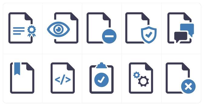 un conjunto de 10 archivo íconos como documento, papel, horizontal documento vector