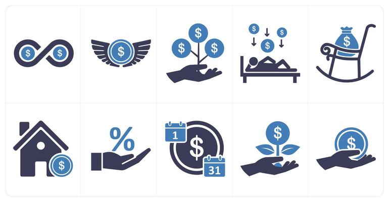 A set of 10 insurance icons as insurance, investment insurance, passive income