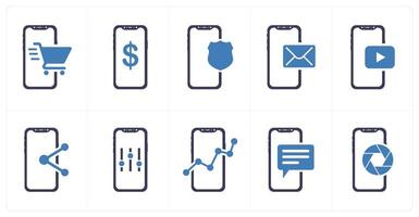 A set of 10 mobile icons as m-shopping, e-currency, mobile security vector