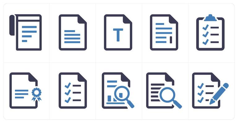 A set of 10 File icons as document, paper, horizontal document