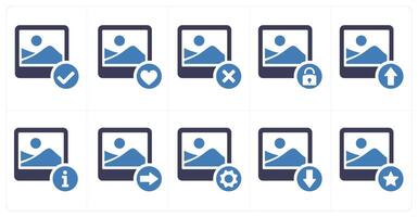 A set of 10 image icons as secured image, favorite image, delete image vector