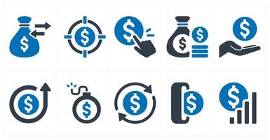 A set of 10 finance and money icons as funds, target profit, pay per click, vector