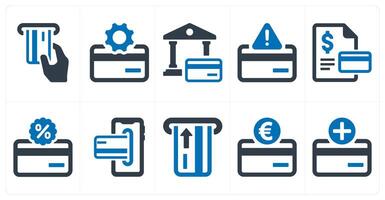 A set of 10 finance and money icons as insert card, card settings, bank wallet vector
