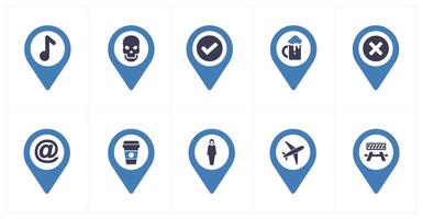 A set of 10 Location Pointer icons as audio, danger, checkmark vector