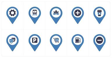 A set of 10 Location Pointer icons as options, train, fitness vector