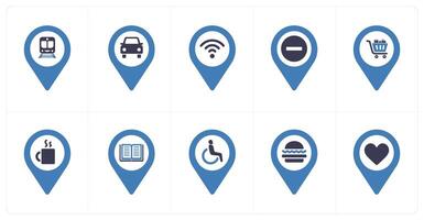A set of 10 Location Pointer icons as train, car parking, wifi vector