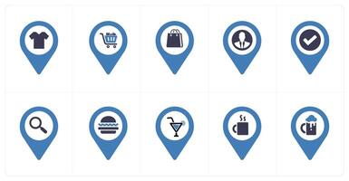 A set of 10 Location Pointer icons as shopping, shopping cart, shopping bag vector