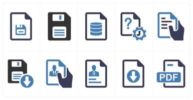 A set of 10 mix icons as floppy, server document, settings document vector