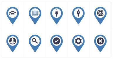 A set of 10 Location Pointer icons as graduation, library, female vector