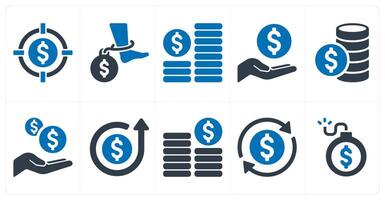 A set of 10 finance and money icons as target profit, debt, growth vector