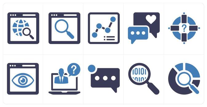 A set of 10 mix icons as global search, web search, growth chart vector