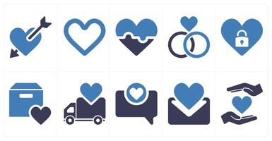 A set of 10 mix icons as falling in love, heart, favorite vector