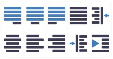 A set of 10 editing tools icons as right justified, center justified, left justified vector