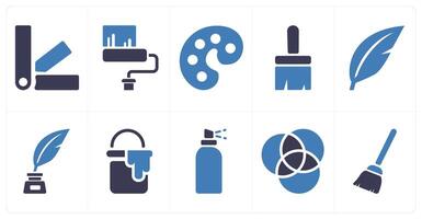 A set of 10 editing tools icons as color swatches, paint roller, theme vector