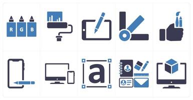 A set of 10 design and creativity icons as rgb, brush, sketch vector