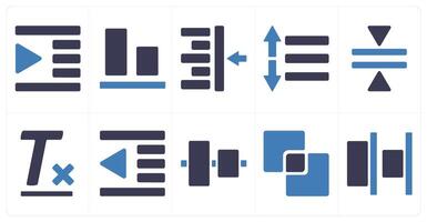 A set of 10 editing tools icons as right indent, bottom align, left align vector