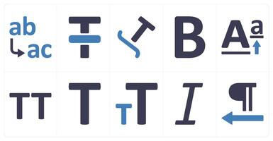 A set of 10 editing tools icons as merge cell below, line through, taxt path vector
