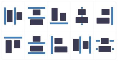 A set of 10 editing tools icons as left align, top align, bottom align vector