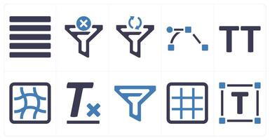 A set of 10 editing tools icons as justified, filter, refresh vector