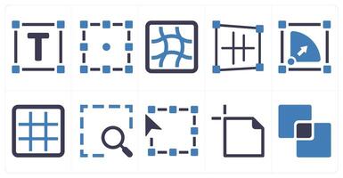 A set of 10 editing tools icons as text area, transform, mesh vector