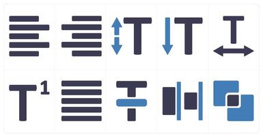 A set of 10 editing tools icons as text align left, text align right, text size vector