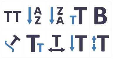 A set of 10 editing tools icons as capital letter, ascending sorting, descending sorting vector
