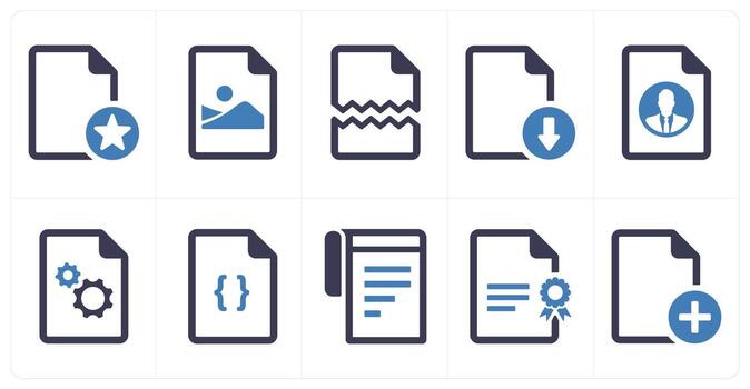 A set of 10 File icons as document, paper, horizontal document vector