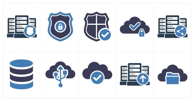 A set of 10 big data icons as server security, security, verified security vector