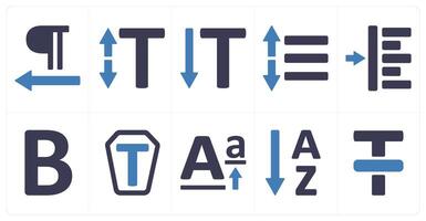 A set of 10 editing tools icons as paragraph alignment, text size, vertical type vector
