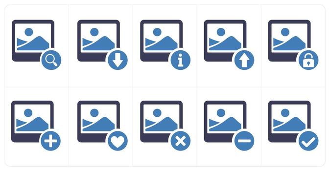 A set of 10 image icons as search image, drive image, image information vector