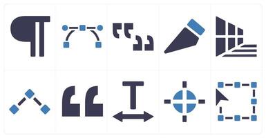 A set of 10 editing tools icons as paragraph, bezier, quotes vector