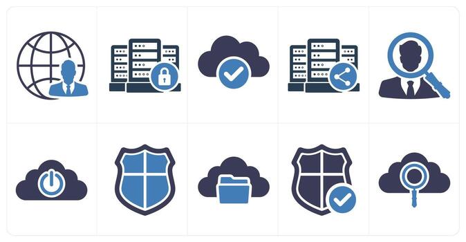 A set of 10 big data icons as businessman, server security, cloud verification vector