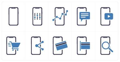 A set of 10 mobile icons as mobile, mobile setting, mobile analysis, mobile chat vector