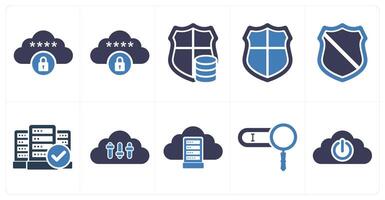 A set of 10 big data icons as server profile, cloud encryption, server security vector