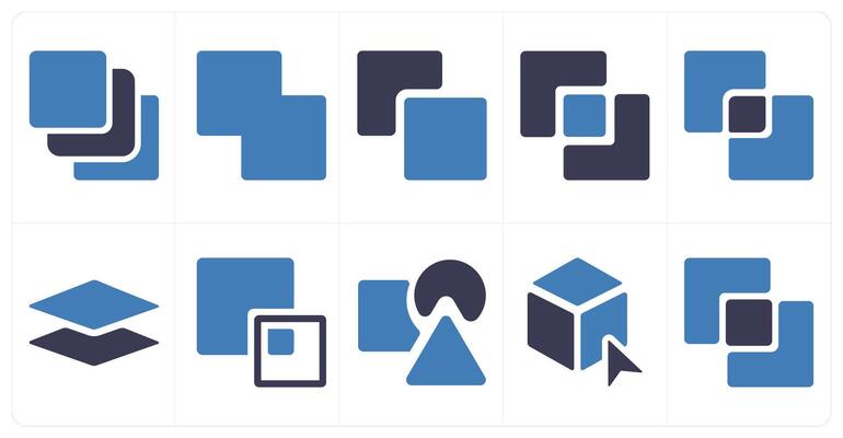 A set of 10 editing tools icons as layers, weld, subtract