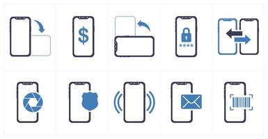 A set of 10 mobile icons as portrait, e-currency, landscape vector