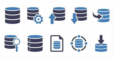 A set of 10 mix icons as database server, server settings, upload server vector