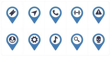 A set of 10 Location Pointer icons as tour, direction, call vector