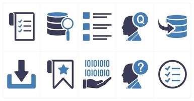 A set of 10 mix icons as data, search, list, question vector