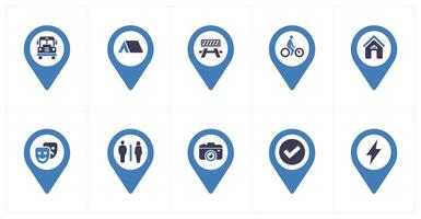 A set of 10 Location Pointer icons as bus station, home, barrier vector