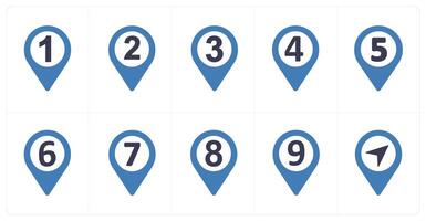 A set of 10 Location Pointer icons as one, two, three vector