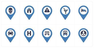 A set of 10 Location Pointer icons as danger, home, maintenance vector
