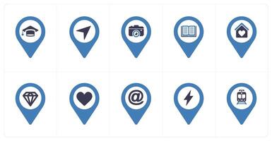 A set of 10 Location Pointer icons as graduation, direction, camera vector