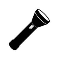 A flashlight is shown in black and white vector