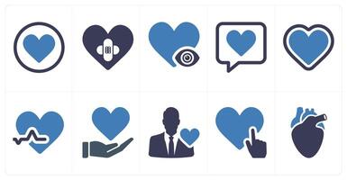 A set of 10 mix icons as like, heart care vector