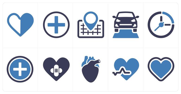 A set of 10 mix icons as care, hospital, gps