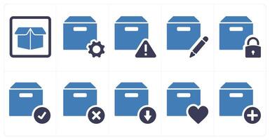 A set of 10 mix icons as drop box, box setting, box information vector